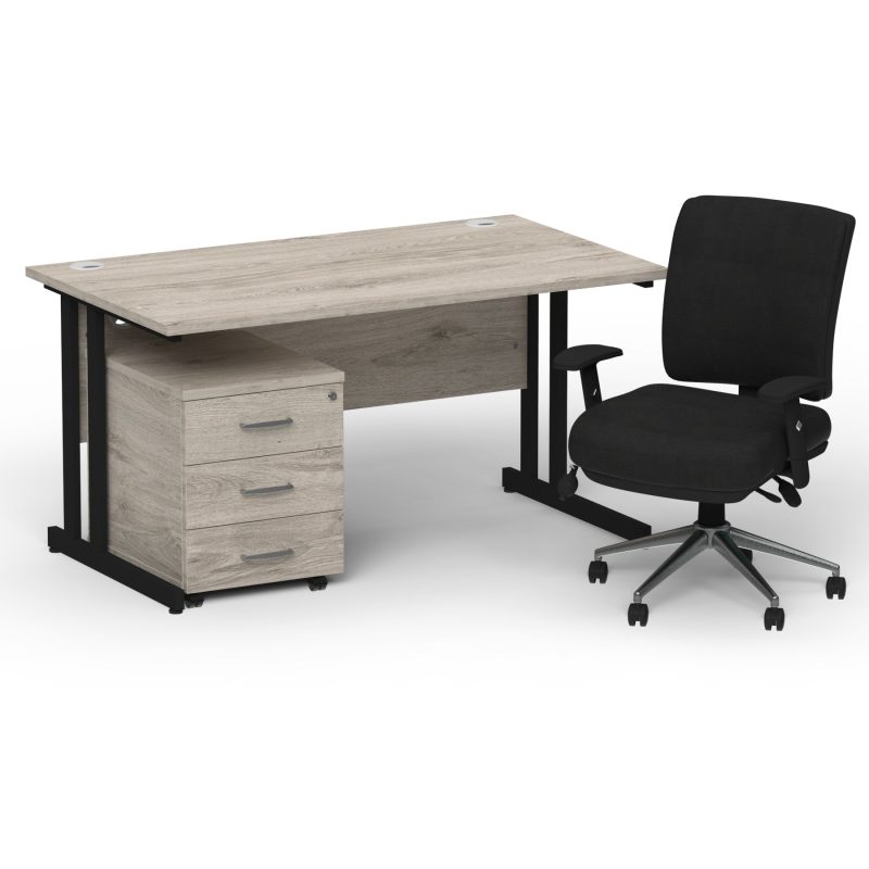 Impulse 1400mm Cantilever Straight Desk With Mobile Pedestal and Chiro Medium Back Black Operator Chair - Image 33