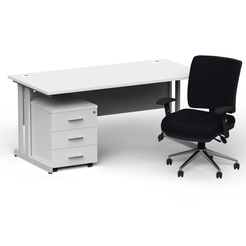 Impulse 1800mm Cantilever Straight Desk With Mobile Pedestal and Chiro Medium Back Black Operator Chair - Image 11