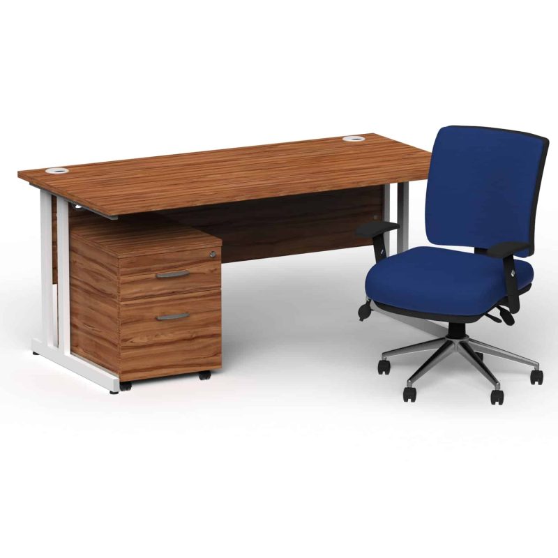 Impulse 1800mm Cantilever Straight Desk With Mobile Pedestal and Chiro Medium Back Blue Operator Chair - Image 16