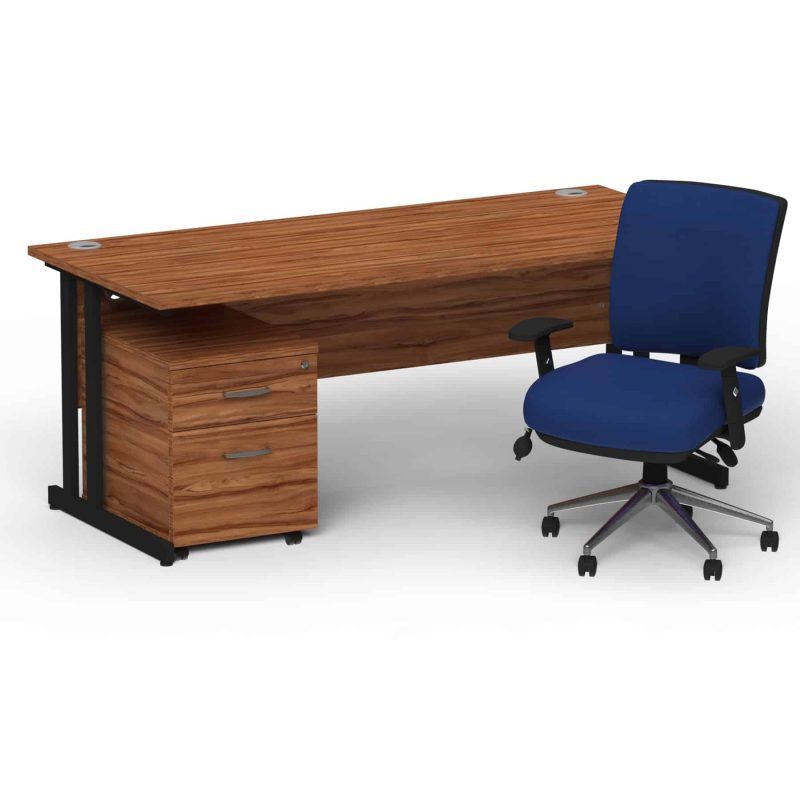 Impulse 1800mm Cantilever Straight Desk With Mobile Pedestal and Chiro Medium Back Blue Operator Chair - Image 28
