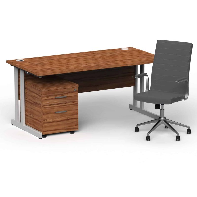 Impulse 1600mm Cantilever Straight Desk With Mobile Pedestal and Ezra Grey Executive Chair - Image 4