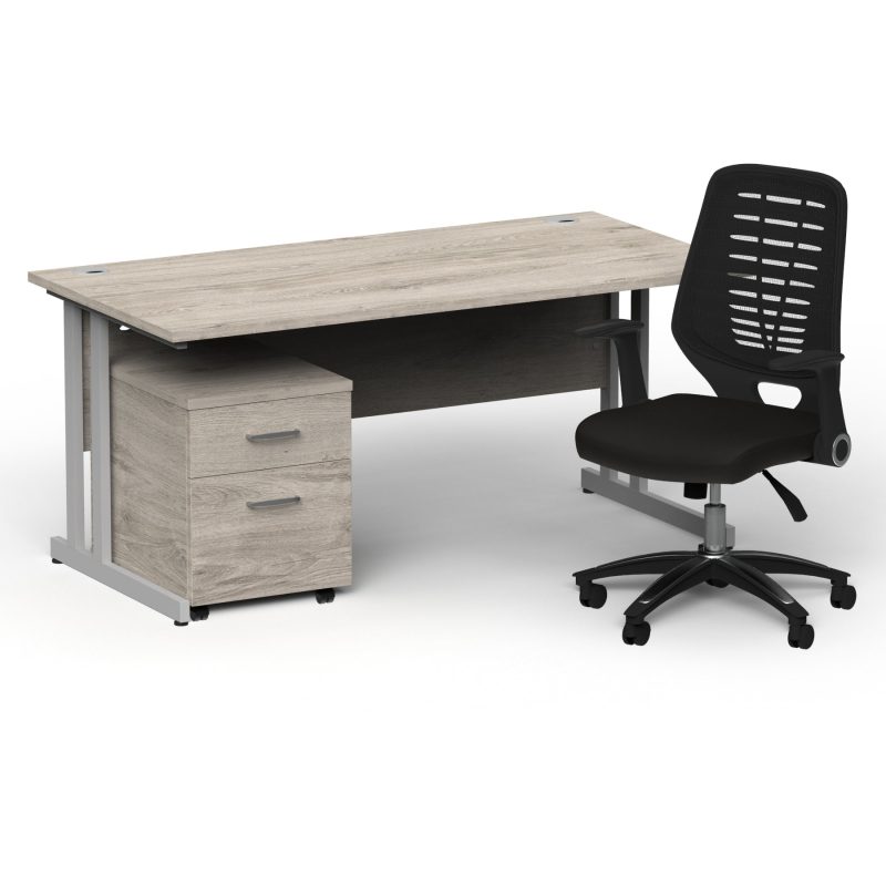 Impulse 1600mm Cantilever Straight Desk With Mobile Pedestal and Relay Black Back Operator Chair - Image 7