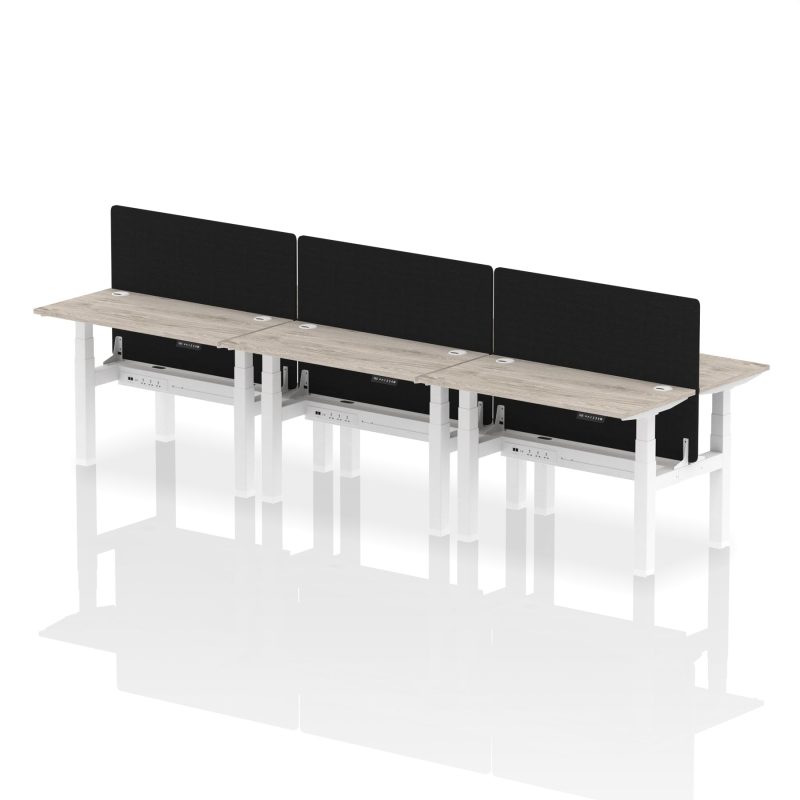 Air Back-to-Back Slimline Height Adjustable Bench Desk - 6 Person with Black Straight Screen - Image 6