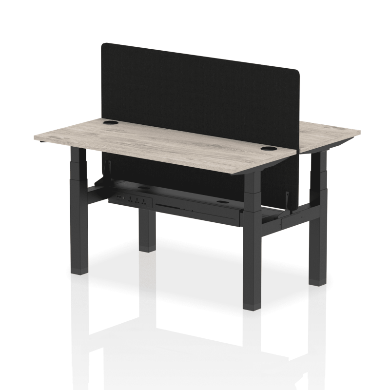 Air Back-to-Back Slimline Height Adjustable Bench Desk - 2 Person with Black Straight Screen - Image 22