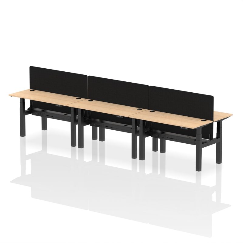 Air Back-to-Back Slimline Height Adjustable Bench Desk - 6 Person with Black Straight Screen - Image 25