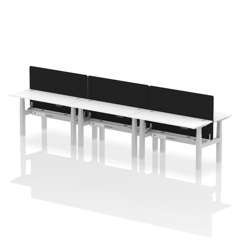 Air Back-to-Back Slimline Height Adjustable Bench Desk - 6 Person with Black Straight Screen - Image 35