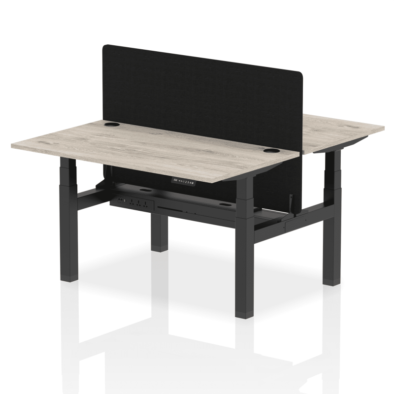 Air Back-to-Back Height Adjustable Bench Desk - 2 Person with Black Straight Screen - Image 22