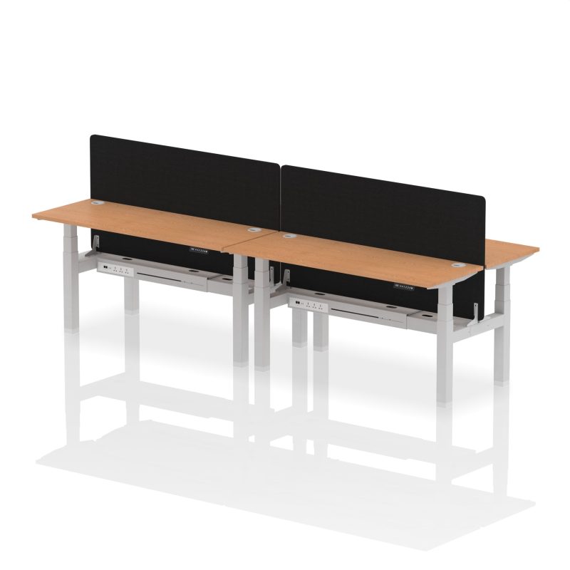 Air Back-to-Back Slimline Height Adjustable Bench Desk - 4 Person with Black Straight Screen - Image 47