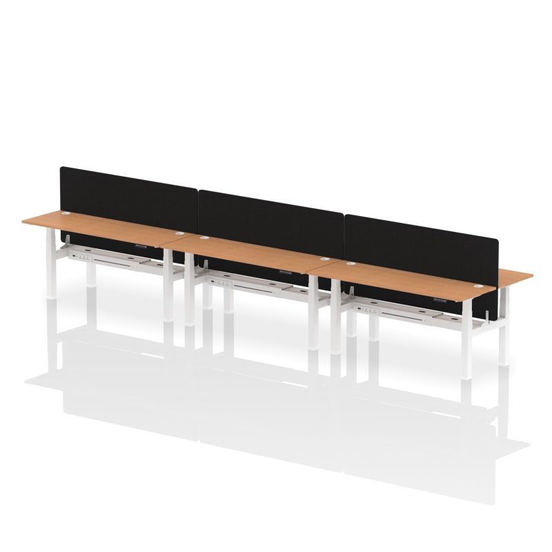 Air Back-to-Back Slimline Height Adjustable Bench Desk - 6 Person with Black Straight Screen - Image 66