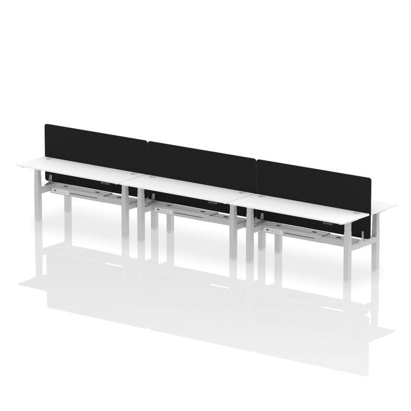 Air Back-to-Back Slimline Height Adjustable Bench Desk - 6 Person with Black Straight Screen - Image 71