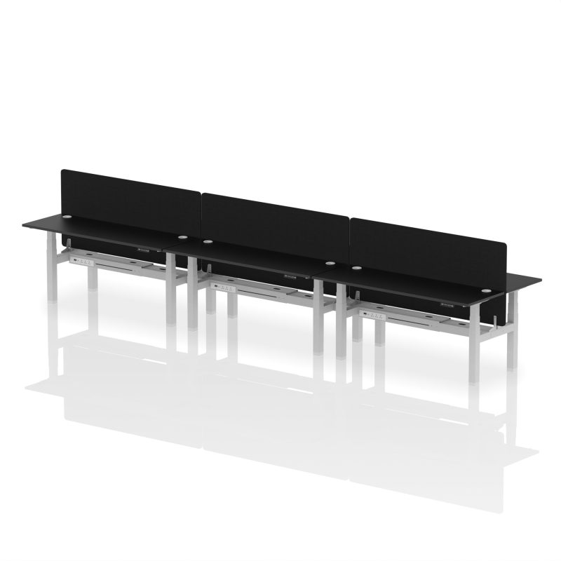 Air Back-to-Back Slimline Height Adjustable Bench Desk - 6 Person with Black Straight Screen - Image 83