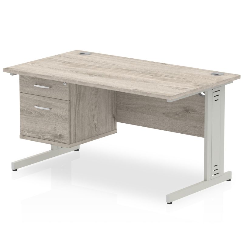 Impulse 1400mm Cable Managed Straight Desk With Single Fixed Pedestal - Image 5