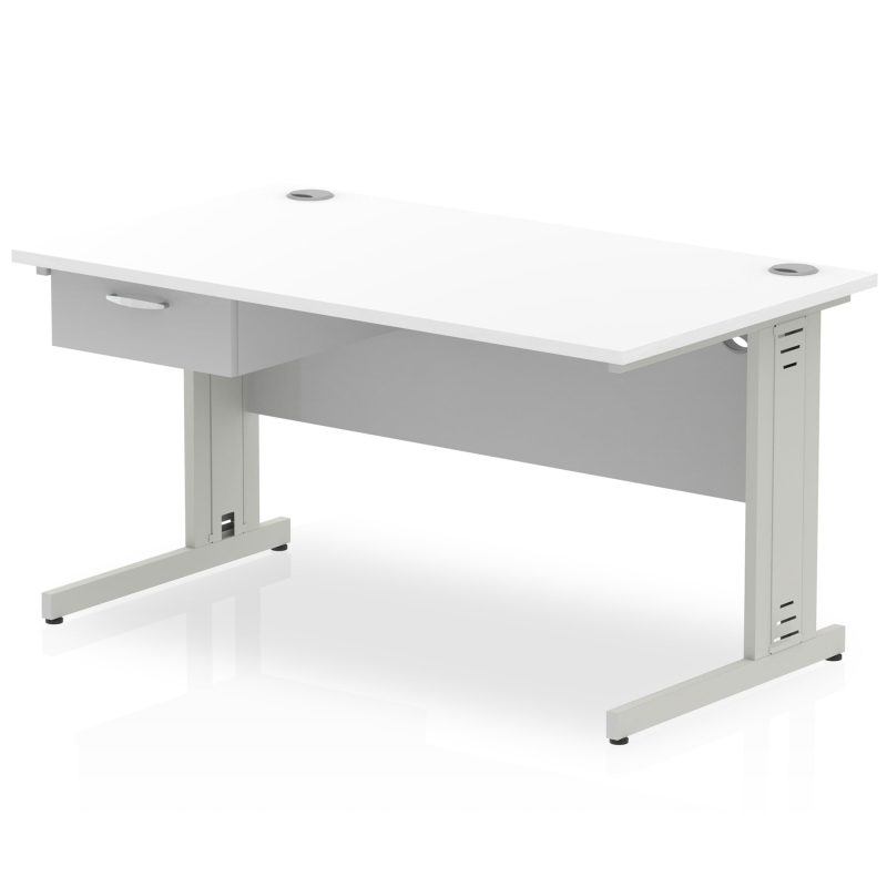 Impulse Cable Managed Straight Desk Silver Frame With Single One Drawer Fixed Pedestal - Image 12