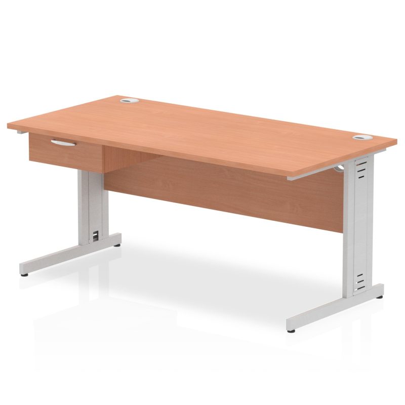 Impulse Cable Managed Straight Desk Silver Frame With Single One Drawer Fixed Pedestal - Image 27