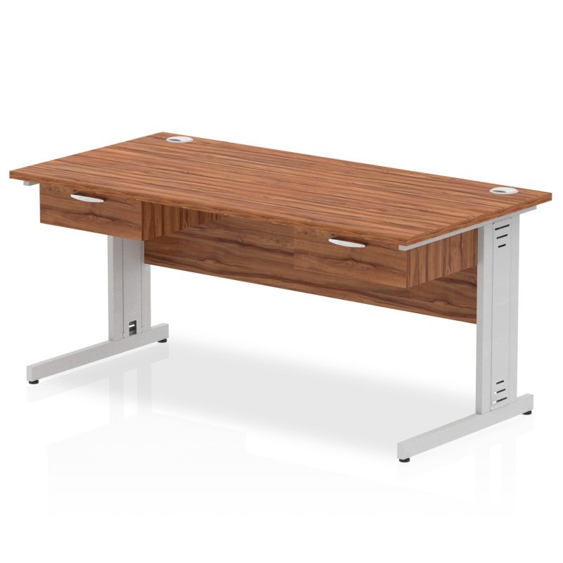 Impulse Cable Managed Straight Desk Silver Frame With Two One Drawer Fixed Pedestals - Image 7