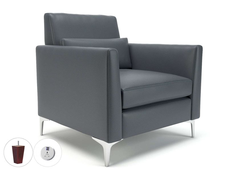 Roselle 90cm Wide Armchair in Cristina Marrone Ultima Faux Leather with Socket - Image 7