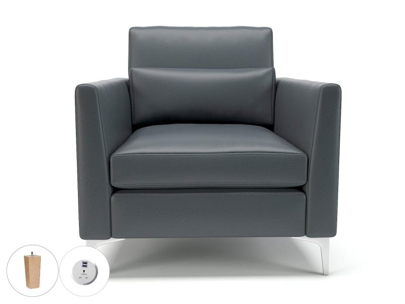 Roselle 90cm Wide Armchair in Cristina Marrone Ultima Faux Leather with Socket - Image 11