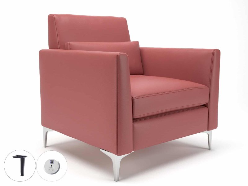 Roselle 90cm Wide Armchair in Cristina Marrone Ultima Faux Leather with Socket - Image 28