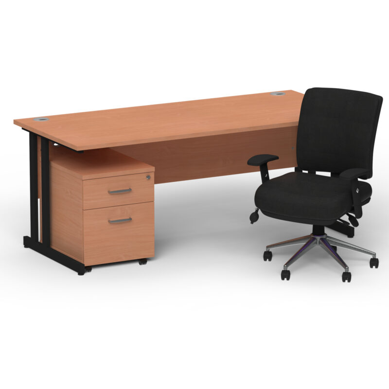 Impulse 1800mm Cantilever Straight Desk With Mobile Pedestal and Chiro Medium Back Black Operator Chair - Image 49