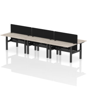 Air Back-to-Back Height Adjustable Bench Desk - 6 Person with Black Straight Screen - Image 28