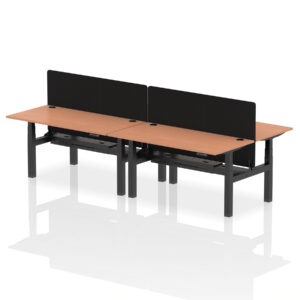 Air Back-to-Back Height Adjustable Bench Desk - 4 Person with Black Straight Screen - Image 43