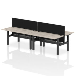 Air Back-to-Back Height Adjustable Bench Desk - 4 Person with Black Straight Screen - Image 49