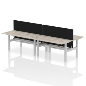 Air Back-to-Back Height Adjustable Bench Desk - 4 Person with Black Straight Screen - Image 50