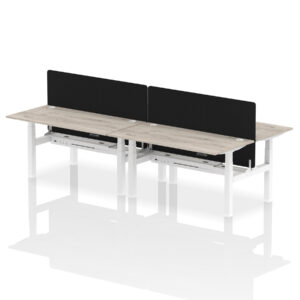Air Back-to-Back Height Adjustable Bench Desk - 4 Person with Black Straight Screen - Image 51