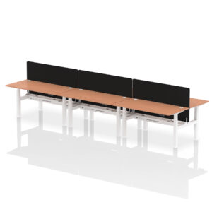 Air Back-to-Back Height Adjustable Bench Desk - 6 Person with Black Straight Screen - Image 45
