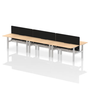 Air Back-to-Back Scalloped Edge Height Adjustable Bench Desk - 6 Person with Black Straight Screen - Image 44