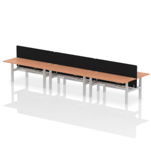 Air Back-to-Back Height Adjustable Bench Desk - 6 Person with Black Straight Screen - Image 65