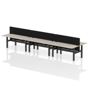 Air Back-to-Back Height Adjustable Bench Desk - 6 Person with Black Straight Screen - Image 70