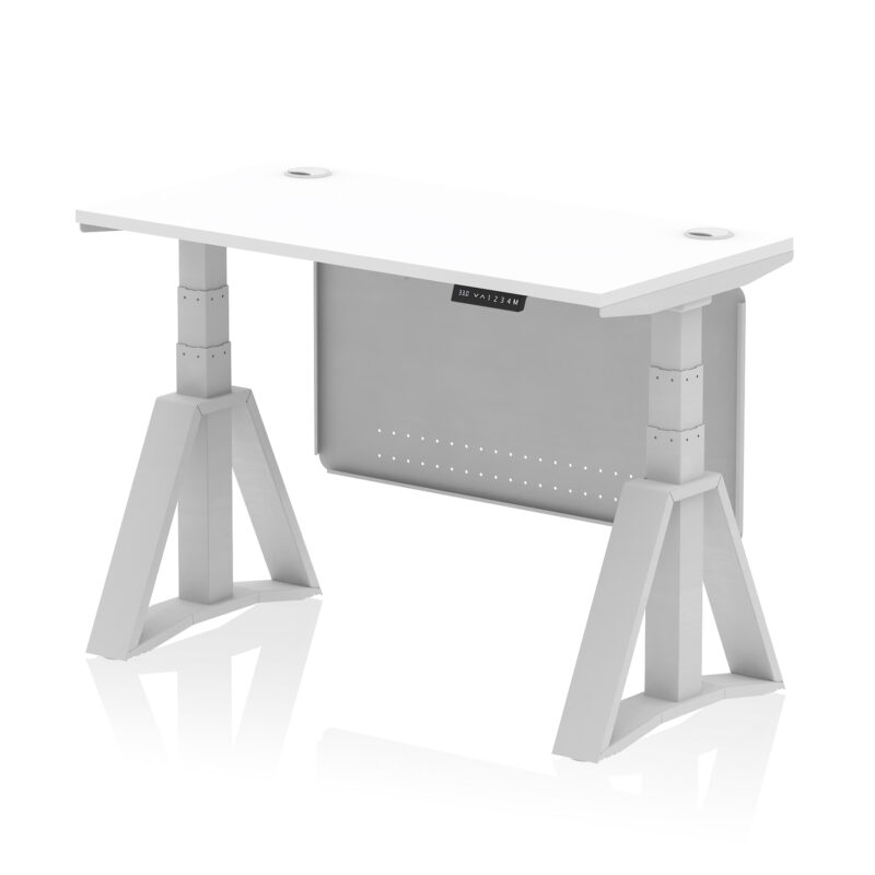 Air Height Adjustable Slimline Desk With Cable Ports With Steel Modesty Panel With Piste Foot - Image 9