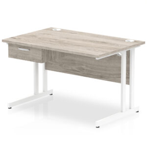 Impulse Cantilever Straight Desk White Frame With Single One Drawer Fixed Pedestal - Image 3