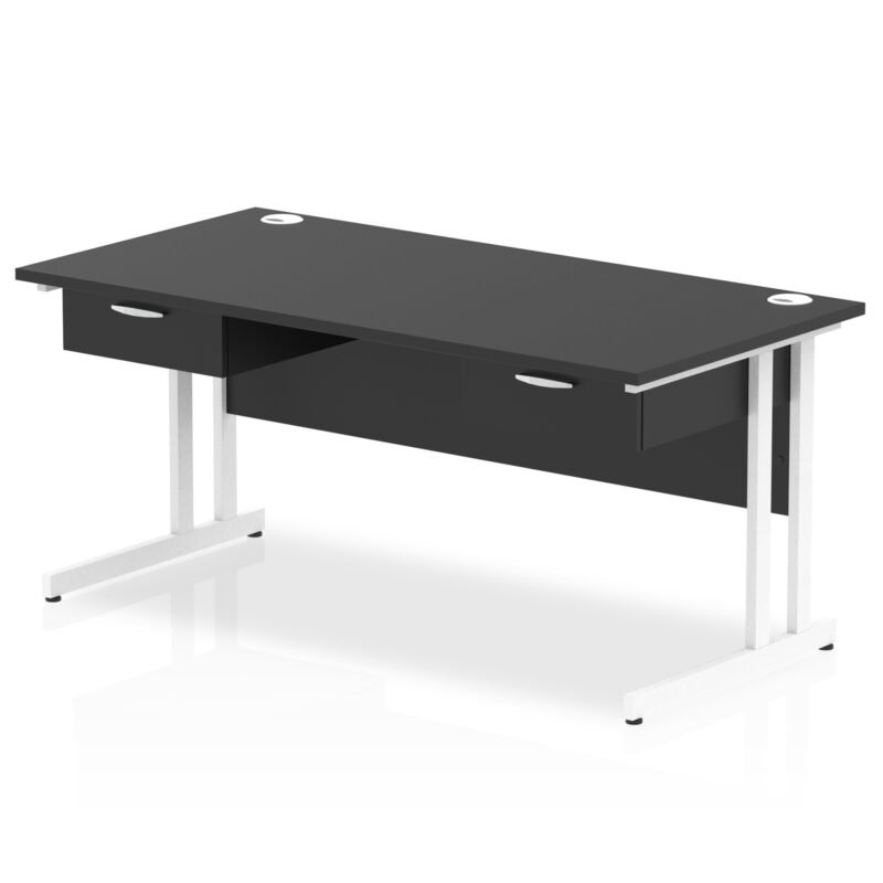 Impulse Cantilever Straight Desk White Frame With Two One Drawer Fixed Pedestals - Image 2