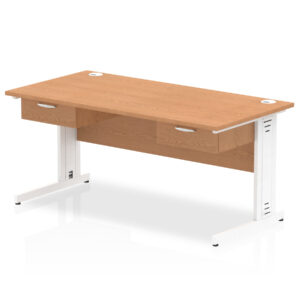 Impulse Cable Managed Straight Desk White Frame With Two One Drawer Fixed Pedestals - Image 5