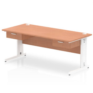 Impulse Cable Managed Straight Desk White Frame With Two One Drawer Fixed Pedestals - Image 8