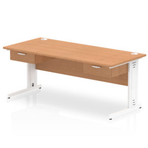 Impulse Cable Managed Straight Desk White Frame With Two One Drawer Fixed Pedestals - Image 12