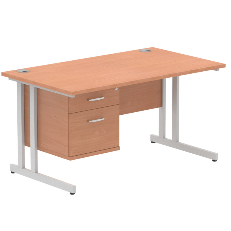 Impulse 1400mm Cantilever Straight Desk With Single Fixed Pedestal - Image 62