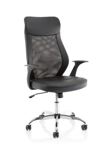 OE - Baye High Mesh Back Task Operator Black Leather Office Chair with Arms